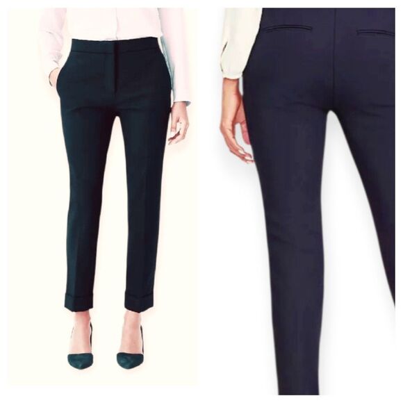 Ann Taylor THE ANKLE High Rise Cuffed Pant Slim Leg Navy Sz. 8 Career Preppy New - Picture 1 of 9